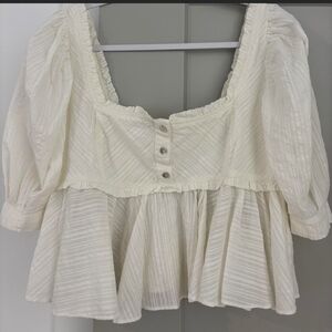 Free People Cream Puffed Sleeve Women's Blouse